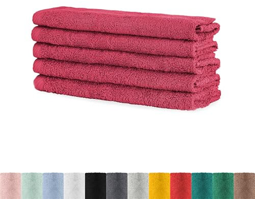 BaSaTex - Handtuch Set für Gäste 5er Pack - Frottee-Handtücher mit Aufhängeschlaufe aus weicher Baumwolle in 30x50cm - Waschtücher für Gäste Öko-Tex Standard 100 Zertifiziert - Rubin