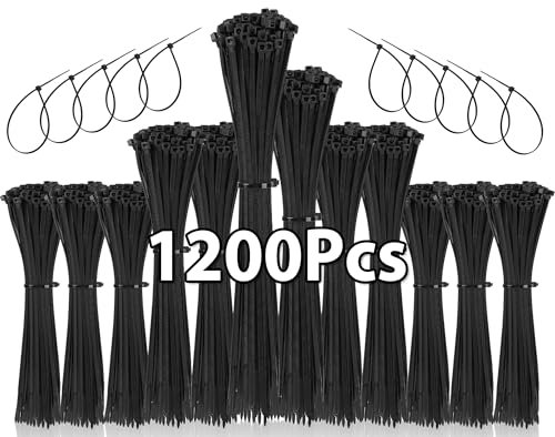 Jokisa 1200 Piezas Bridas de Plástico, 100/150/200/250mm Bridas Negro, 18kg de Resistencia a la Tracción, Varios tamaños cable ties para Interiores y Exteriores