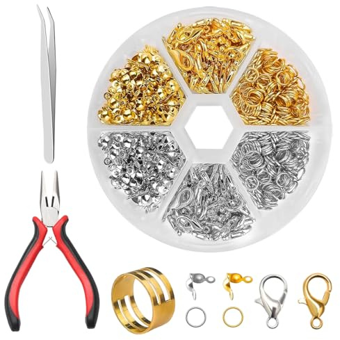 463 Pezzi Chiusure per Braccialetti e Collane Kit Moschettoni Gancio Anellini Aperti Fermagli Gioielli Terminali e Attacchi con Strumenti per Bigiotteria Fai da Te (Oro e Argento)