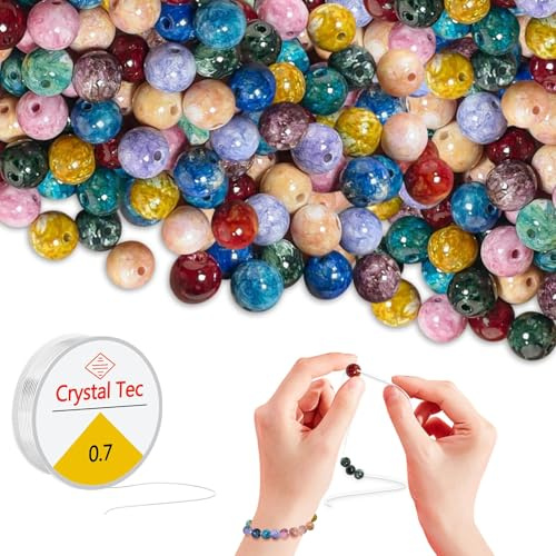 Foonary 120 perline rotonde in pietra naturale colorate da 8 mm, multicolore, con filo elastico, perline vintage per pittura a olio, per fai da te, per gioielli fai da te
