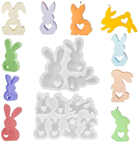 MLPKOI 10 Piezas Moldes de de conejo de Pascua, 3D Con Forma De Conejo de Pascua, moldes de yeso para fundir conejo de Pascuas, Hacer Adornos De Pascuas para Velas, Reutilizables, para manualidades