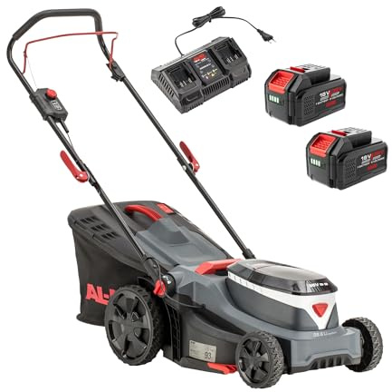 AL-KO Batteridriven gräsklippare 38,6 Li Comfort, 38 cm skärbredd, central skärhöjdjustering, för gräsmattor upp till 500 m², inkl. 2 x 18/36 V (4 Ah/2 Ah) och dubbel laddare