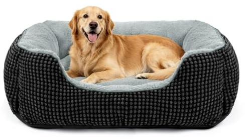 FURTIME Hundsäng stora hundar, hundkorg tvättbar fluffig, halkfri hundkorg, anti-ångest hundsängar för stora och medelstora hundar och katter, 89 x 63 x 23 cm