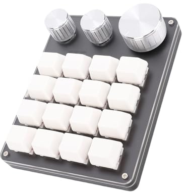 Jiawu Makrotangentbord, 16 Programmerbara Tangenter Stream Controller Deck Gaming Streaming Shortcut Tangentbord, Enhandstangentbord med LED-ljus för OBS, Laptop, PC (Vit)