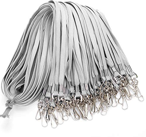 Antspirit Lanyard aus Baumwolle mit Clip, flacher Lanyard mit Drehhaken, Lanyards für Schlüsselketten, Ausweis-Badge-Clip, 81,2 cm, 50 Stück 50 grau