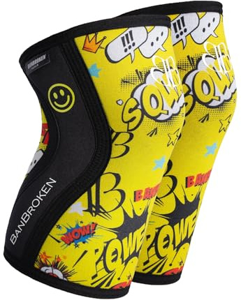 Knieschoner Yellow Fun (2 Stück) – 5 mm Kniebandagen – Gewichtheben, Sport, funktional, CrossFit, Gewichtheben, Laufen und andere Sportarten, unisex S gelb