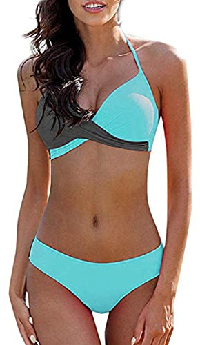 CheChury Bikinis Mujer 2021 Push Up Halter Bikini Traje de baño Acolchado Bra Tops y Braguitas Bikini Sets Talla Grande Bañador Vacaciones