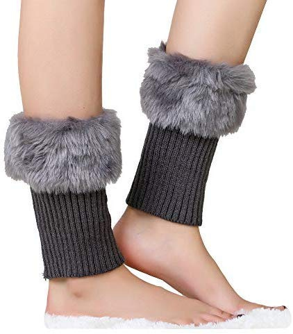 Guêtres Courtes Hiver Jambière Legging Chaud Chaussettes Mi-montante Tricoté Crochet Thermique Bas Jambières Collants Sous Bottines Fausse Fourrure Chaussette de Bottes Elastique Manche de Jambe