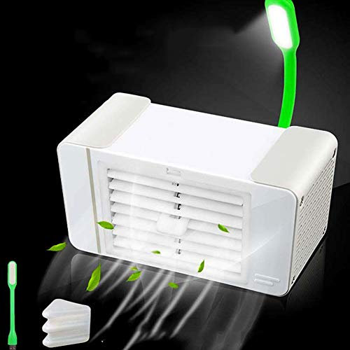 Mini Aire Acondicionado PortáTil, Ventilador con LáMpara De Mesa, Aire Acondicionado PequeñO 2 En 1, Ventilador USB Doble De 7 Aspas, ProteccióN Ambiental Y Enfriador De Ahorro De EnergíA