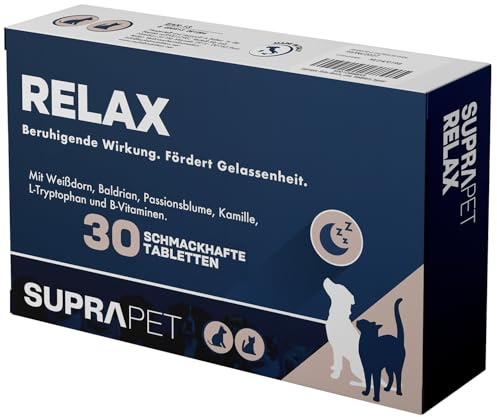 Suprapet Relax Calmante per Cani e Gatti 30 compresse - Rilassante Naturale Contro Stress e Paura con L-Triptofano, Vitamine B, Valeriana, Passiflora, Biancospino, Zenzero