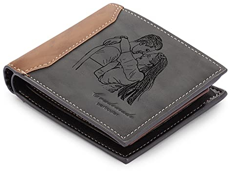 ALBERTBAND Personalisierte Herren Geldbörsen mit Foto Namen Initialen Leder Brieftasche für Papa Ehemann Freund Geschenk für Vatertag Weihnachten Geburtstag (A)