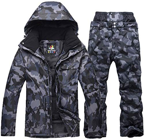 YOJOLO Herren Skianzug Camouflage Skijacke Schneehose Set Isolierte Winddichte wasserdichte Schneeanzug Winter Snowboard Skikleidung Für Männer,Black a,XL