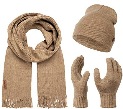 Rock Creek Winter Mütze Schal Handschuh-Set Geschenkset Wintermütze Winterschal Winterhandschuhe Herrenmütze Damenmütze U-100 Beige Einheitsgröße