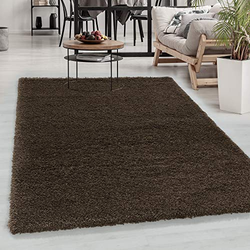 Carpetsale24 Shaggy Hochflor Teppich Braun 80x150 cm Extra Weich & Waschbar - Jute Rückseite für Fußbodenheizung, Einfarbig & Flauschig für Wohnzimmer & Schlafzimmer