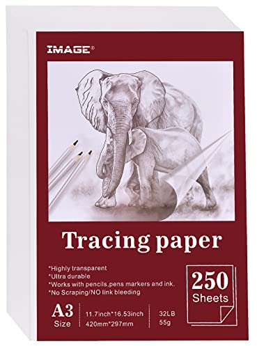 IMAGE A3 Transparentpapier 250 Blatt Skizzenpapier bedruckbares Pergamentpapier zum Basteln Abpausen Zeichnen