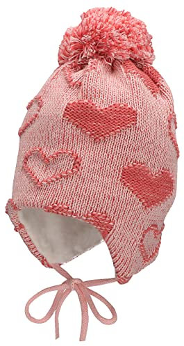 Sterntaler Baby Mädchen Mütze Baby GOTS Bommelmütze Herzchen Mütze - Mütze Baby, Kappe Kinder - aus Baumwolle mit Bindeband - rosa, 47