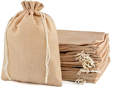 CLTPY 25 pezzi Borsa di tela di lino,17 * 23cm sacchetti regalo traspiranti con coulisse di imballaggio, sacchi di iuta per matrimonio, festa, compleanno, artigianato fai da te