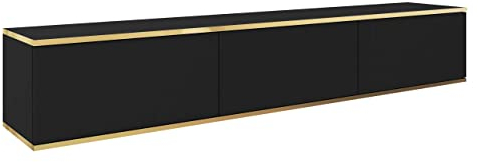 Mirjan24 TV Lowboard Orenate 175, Griffloses Öffnungssystem, 3 Klappe/Tür, TV Board Sideboard, Unterschrank, Fernsehschrank, TV Tisch, Fernsehtisch (Schwarz/Schwarz + Gold)