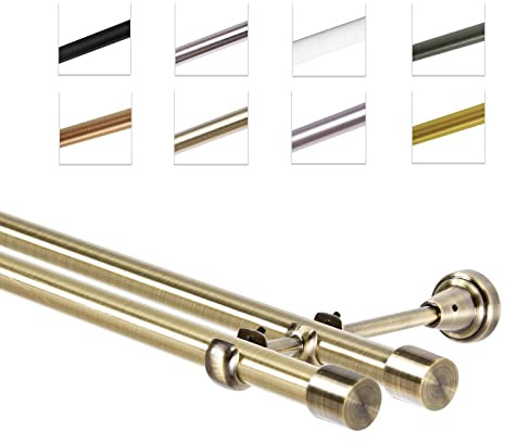 MDEKOR Gardinenstange 600 cm doppelläufig | Vorhangstange für die Wandmontage Antik Gold aus Metall | Gardinenstangenset Ø 19mm