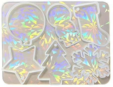 TONXX Holographic Christmas Silicone Mold for DIY Ornaments Snowman Resin Mold Christmas Tree Snowflake Pendant Epoxy Molds