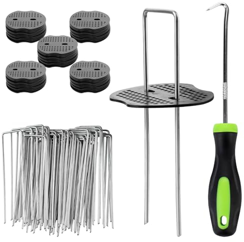 Velway 50 Picchetti Telo Pacciamatura e 50 Rondelle - Antiruggine Picchetti Giardino, Telo Pacciamatura, Erba Artificiale, Fissaggio per Campeggio - 150x36mm Ø 3 mm