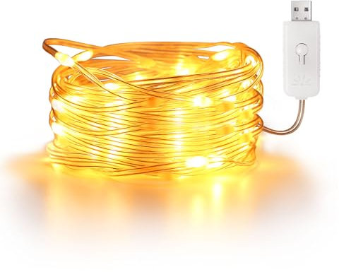 EXTRASTAR 100 LEDs PVC String Light, IP65 10M Warm White Fairy Light 8 Modes USB Powered, Indoor and Outdoor Use for Camping Tent Wedding and Christmas,1 Pack