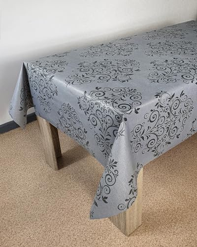 DecoMeister Tovaglia plastificata 140x40 cm | Tovaglia antimacchia in PVC idrorepellente | Copritavolo impermeabile per esterno, giardino e cucina resistente alle intemperie | Ornamenti Antracite