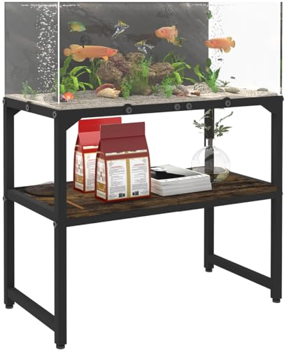 Mondazie 20 Gallon High Rimless Fish Tank Stand with Shelf for Storage, 2 Tiers Metal Aquarium Stand, Breeder Tank Turtle Reptile Terrariums Stand Rack for Home Office, 24 L x 12 W x 20.5 H, Black