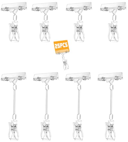 hocadon 25Stk Preisschilder Aufsteller Clip, Merchandise Schild Clip, Drehbare Preis Schildhalter, Kunststoff-Schilderhalter-Clip für Supermärkten, Geschäft(8x11cm&8x21cm)