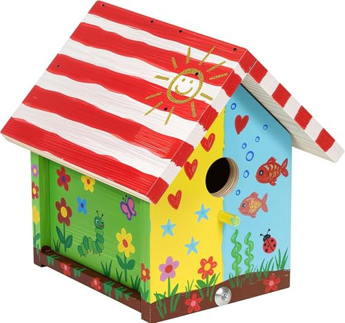 ITA DIY Casetta per uccelli da assemblare e dipingere Flyway 12x15,5x19 cm - Kit di costruzione e pittura per bambini - Kit di bricolage per ragazzi e ragazze
