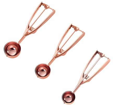ZYHUI Gold Ice Cream Scoop Stainless Steel Cookie Scoops for Baking Melon Baller with Trigger 3 Sizes (Rose Gold, S/M/L)