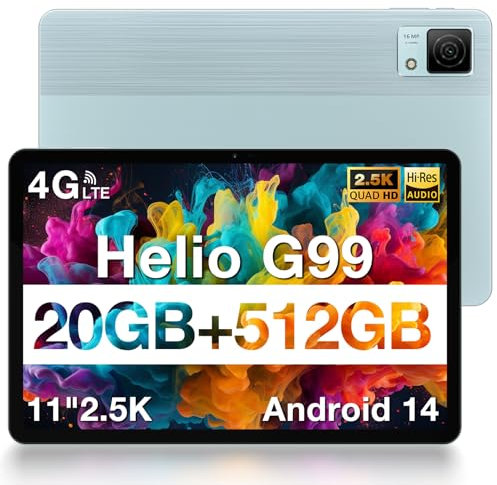 DOOGEE T40 2.5K Tablet 11 Pollici, 20GB RAM+512GB ROM/TF 2TB, Helio G99 Octa-Core, Android 14, Dual 4G LTE+5G WiFi, Face ID/8580mAh/OTG/8MP+16MP/BT5/GPS/GMS