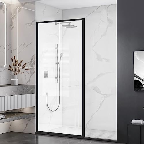 Shower Framed Glass Panel, 48 W x 74 H Shower Screen, 5/16 (8mm) Tempered Glass Shower Door, Fit for Walk-in Bathroom, Matte Black Fixed Shower Door