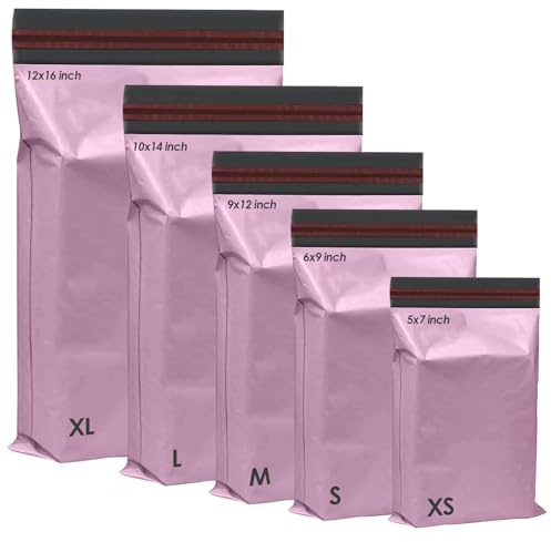 125 Assorted Mixed Pink Mailing Poly Postal Self Seal Bags 5 Sizes 25 from Each iSOUL Extra Small to Large Postage Packaging Assorted Mailers Posting Shipping Post Parcels Package Bags
