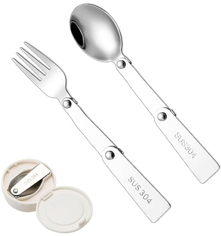 NECXON Lot de 2 cuillères et fourchettes Pliables en Acier Inoxydable pour Pique-Nique, Voyage, Camping