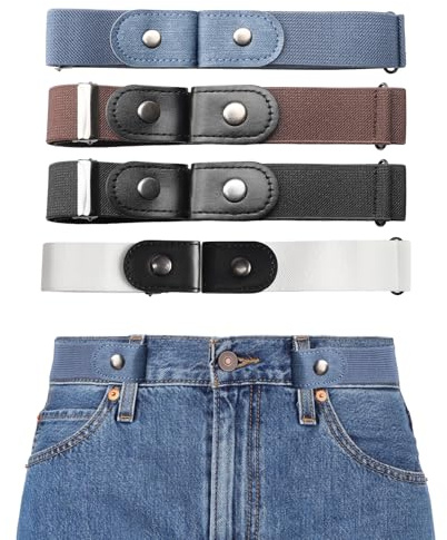 Flearitzo Cinturón Elástico sin Hebilla 4 Piezas Cinturón Invisible Ajustable UnisexCinturones Sin Hebilla con Diseño Minimalista para Jeans Pantalones