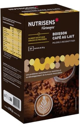 NUTRISENS - Boisson Café au Lait 7x30g - Enrichi en protéines - Aliment diététique - Poudre à reconstituer - Riche en acides aminés essentiels - Maintien masse musculaire