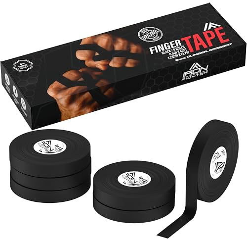 IRON FIGHTER 6X Tape Sportivo Dito 1,25cm x 13,7m (Totale 82m) - BJJ Brazilian Jiu Jitsu - Arrampicata - CrossFit - Grappling - Judo - Pallavolo - Culturismo - Taping Nastro Sportivo per Dita Nero