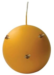 Cereria Di Giorgio - Candela Sfera Senape Decorata con Api in Cera - Diametro 10 cm - Durata 49 ore - Con sacchetto - Spring Collection - Artigianale