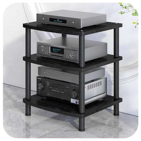 Hifi-Ställ I Trä, Skrivarställ Med 4 Nivåer, Förvaringshylla För Media, Vitt Ljud- Och Videoställ För Vardagsrum, Öppet Stereoställ För Mediakomponent(Svart-66 Cm-26 Tum)