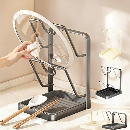 Kitchen Pot Lid Storage Rack,2026 Upgraded Multifunctional Pot Lid Organizer Rack,Stainless Steel Pot Lid Holder While Cooking & Spoon Rest,Spatula Holder for Counter Stove Top Kitchen Accessories