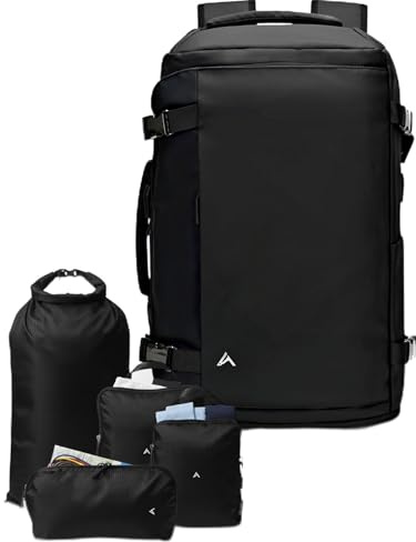 + Zermatt - HØRN Resväskor kabinväska flygplan för 35 l handbagage, unisex 50 x 30 x 20 cm reseryggsäck för 15-17 tums bärbar dator vakuum ryggsäck herr dam, svart, 35L, kontor