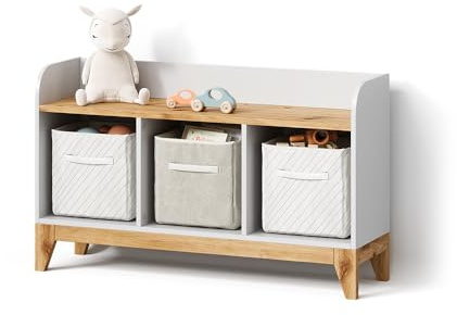 Livinity Scaffale per bambini Mailo, Bianco/Artisan, 107.2 x 63.8 cm con 2 cassettisoluzione pratica per organizzare i giocattoli