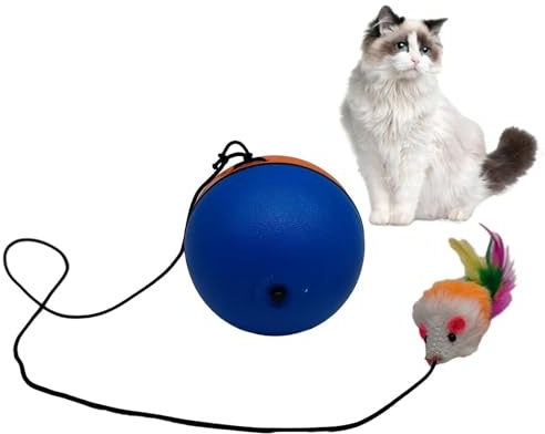 Genérico Palla rotante attiva per gatti: giocattolo intelligente con palla rotante e coda simulata, giocattolo interattivo per cani e gatti, cane con topo di peluche, movimento automatico che rimbalza