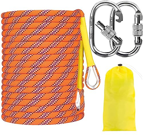 8mm Sicherheitsseil, 10M Kletterseil, Statikseil Seil Tendon Static, Fluchtseil für Bergsteigen Höhlenforschung, Camping Rettung Exploration, Escape, Rettungsseil mit Karabiner mit 2 Karabinern