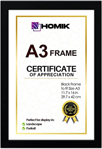 HOMIK A3 Photo Frame – Acrylic Glass A3 Picture Frame Black for Home Decor & Gifts