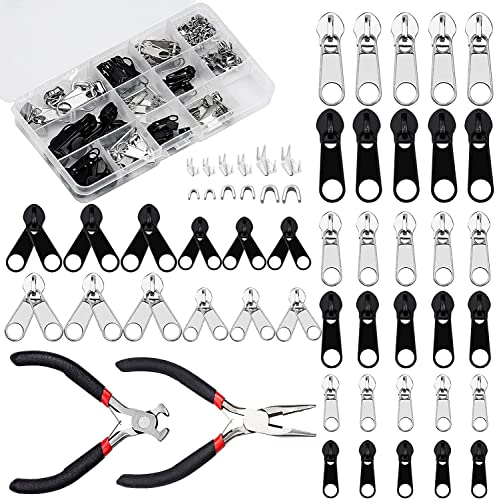 171 Stück Reißverschluss Ersatz Set, Reißverschluss Reparatur Set mit Zangen für Jacken Taschen Zelte Gepäck Schlafsack Koffer