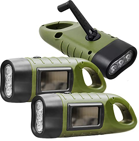 REKALRO Manovella a LED ricaricabile - 3 pezzi - Torcia elettrica solare ricaricabile con fibbia da escursionismo - Torcia elettrica dinamo - manovella per esterno/campeggio/emergenza (verde)