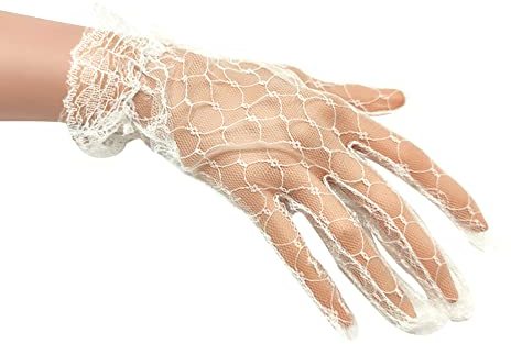 ihreesy Kurze Spitzenhandschuhe, Kurze Courtesy Sommerhandschuhe Brauthandschuhe Vollfinger Spitze Handschuhe Elegante Netzhandschuhe Hochzeithandschuhe für Hochzeit Party Abend Kostüm,Beige