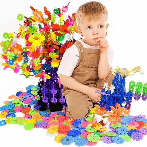 Tokaneit 500 Stück Schneeflocken-Bausteine, Kinder-Bausteine, Steckbausteine, Konstruktionssteckspiel mit farbigen Kunststoffelementen, Tolles Lernspielzeug für Jungen und Mädchen